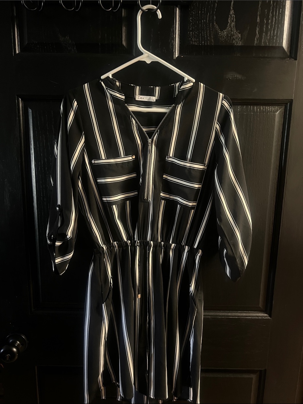 Dex Black and White Striped Women’s Drawstring Waist Dress